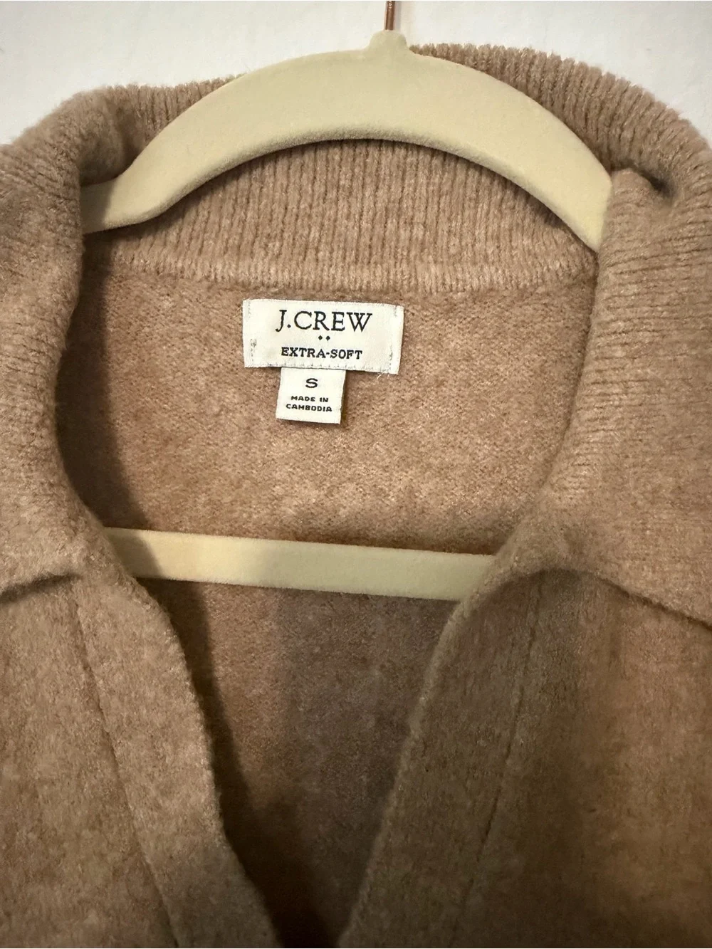 J. Crew women’s  V-Neck Polo Sweater in Camel Brown “extra soft” fits loose